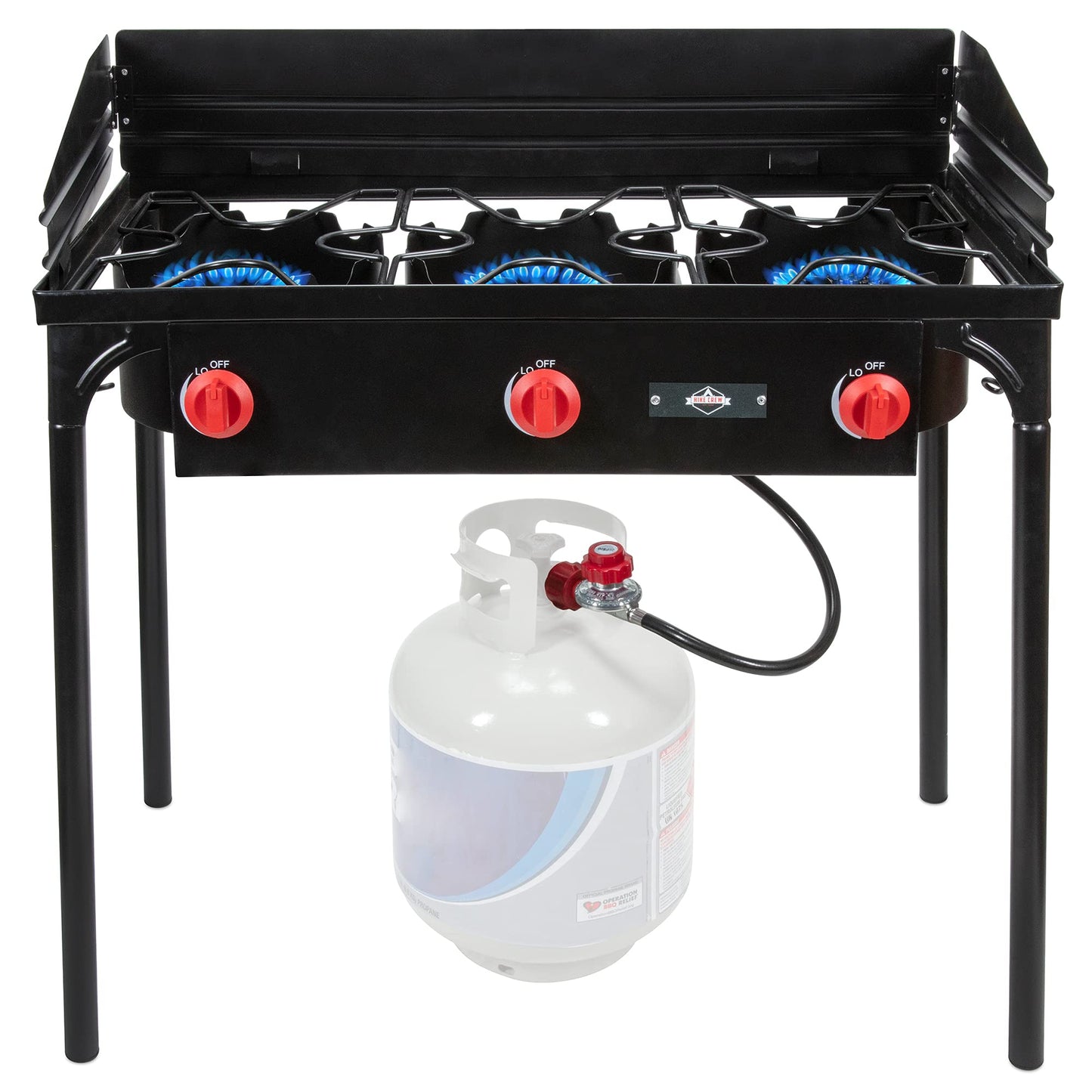 Hike Crew Cast Iron 3-Burner Outdoor Gas Stove | 225,000 BTU Portable Propane Cooktop w/Blue Flame Control, Removable Legs, Temperature Control Knobs, Wind Panel, Hose, Regulator & Storage Carry Case