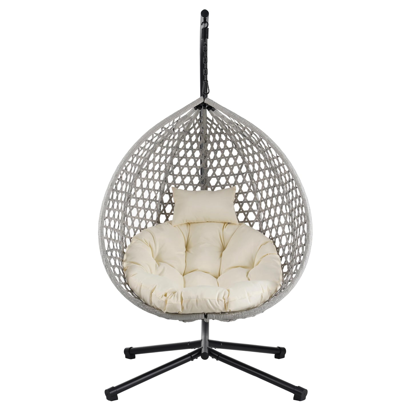 Merax Egg Hanging Chair with Stand, Indoor/Outdoor Swinging Wicker Hammock Chair for Patio, Garden, or Living Room
