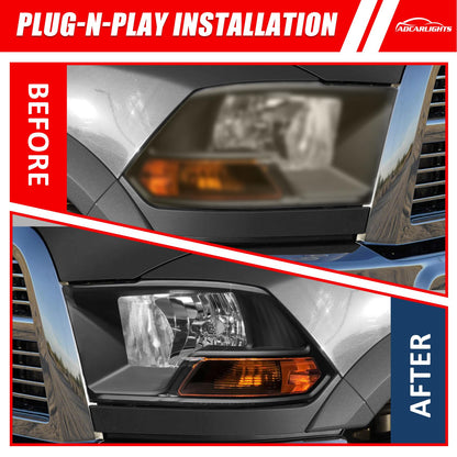 ADCARLIGHTS For 2009-2012 Dodge Ram 1500 2500 3500 Pickup Dual Cab Trims Headlights Black Housing Amber Reflector Driver and Passenger Side(Not fit Quad Models) Pair（W/O Bulbs）