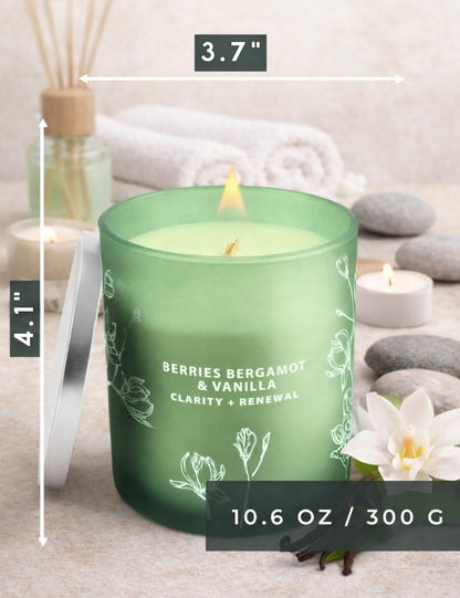 Berries Bergamot Vanilla Candle | 10.6oz Wood Wick Soy Scented Candle for Home | Aromatherapy Stress Relief Candle | Clean Burning, Long Lasting Candles | Self Care Gift for Women & Men