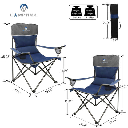 CAMPHILL Camping Chair Set of 4, Outdoor Folding Camping Chairs with Table Heavy Duty Lawn Chair with Cup Holder,Collapsible Chair Include One Sofa Chair and Two Single Chairs and Camping Table