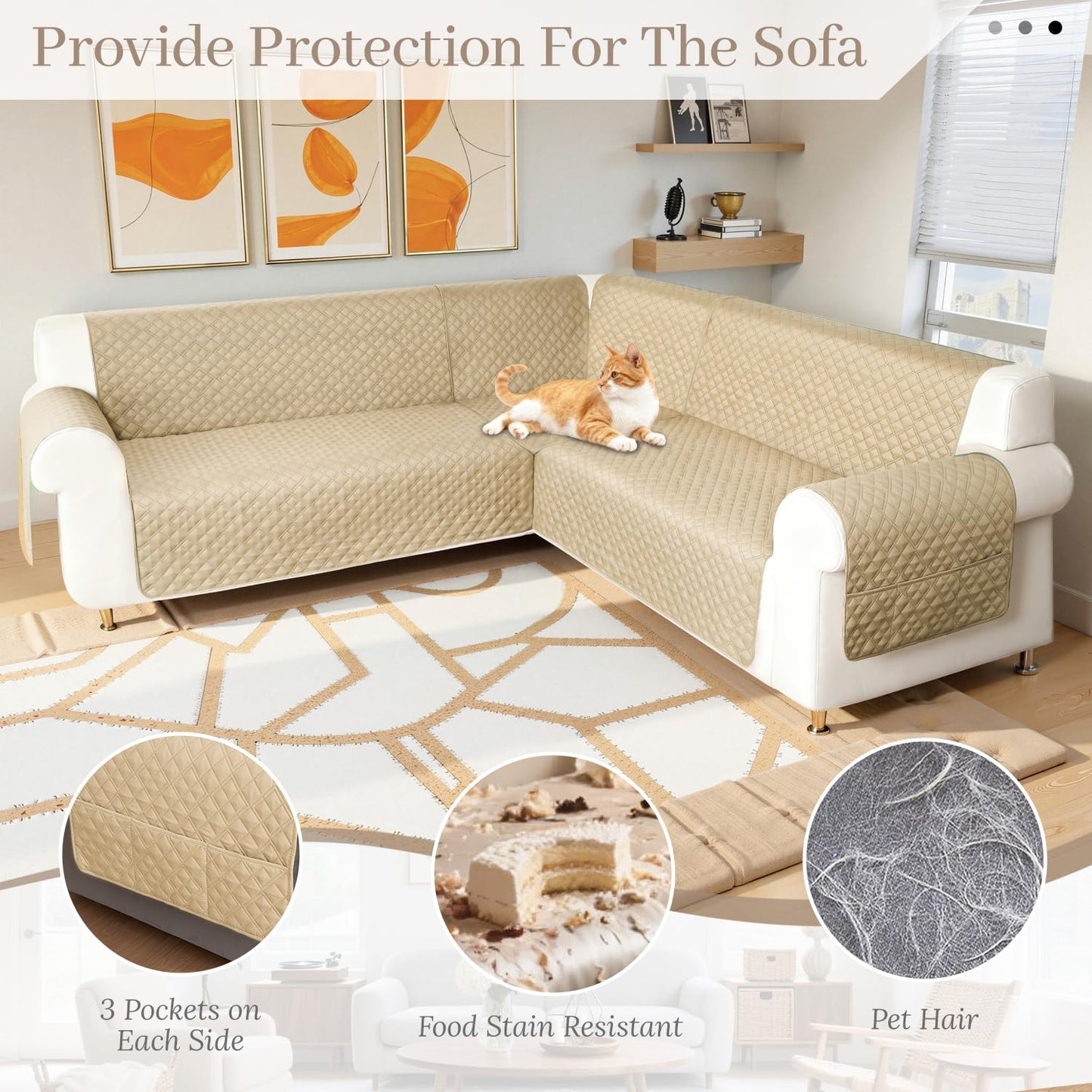 HYZOTEX Waterproof Sectional Couch Cover for Dogs, Extra Large L Shape Corner Sofa Cover, Non-Slip Washable U Shaped Sofa Slipcovers Furniture Protector (XX-Large, Fossil)