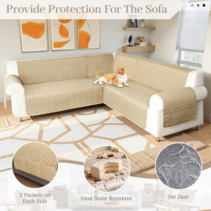 HYZOTEX Waterproof Sectional Couch Cover for Dogs, Extra Large L Shape Corner Sofa Cover, Non-Slip Washable U Shaped Sofa Slipcovers Furniture Protector (XX-Large, Fossil)