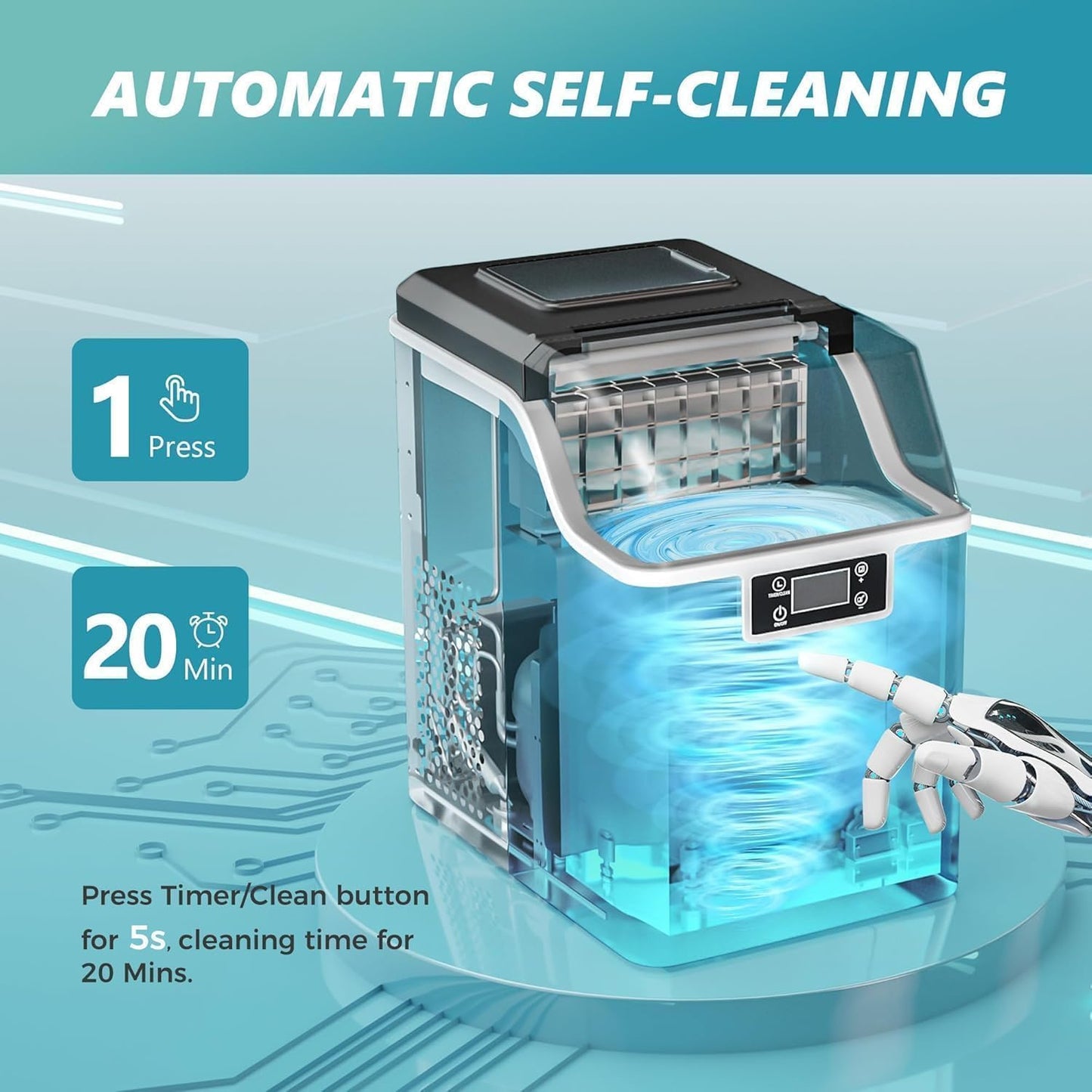 EUHOMY Ice Cube Maker Machine Countertop, 2 Ways to Add Water, 45Lbs/Day 24 Pcs Ready in 13 Mins, Auto-Cleaning Portable Compact, with Ice Scoop & Basket, Perfect for Home/Kitchen/Office/Bar (Silver)