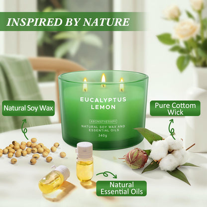 Eucalyptus Lemon Candles for Home Scented, 12oz Large Scented Candles for Women Men, Natural Soy Aromatherapy Candle, 70 Hours Long Burning Amber Jar Candle Gifts for Mom, Dad, Her, Wife