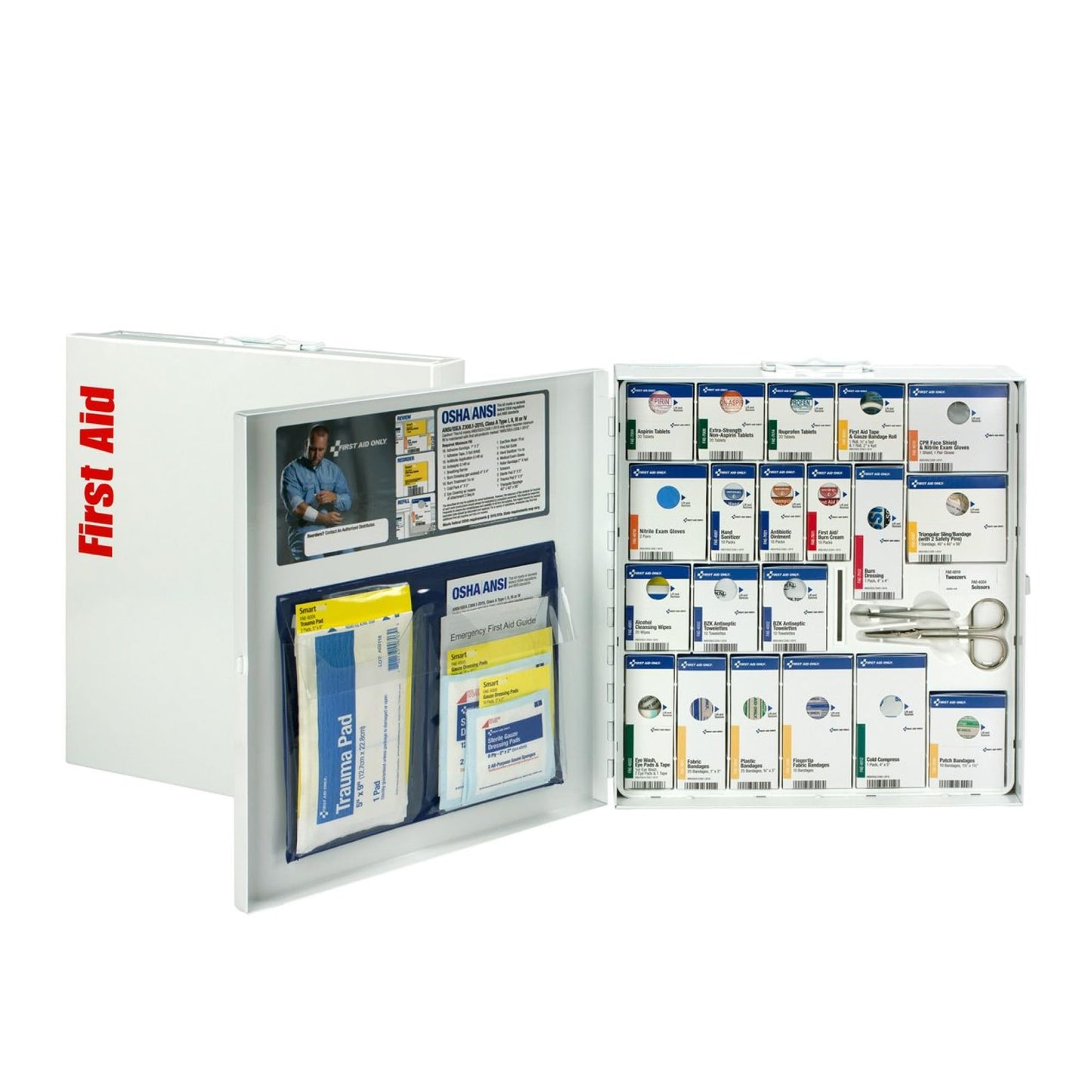 First Aid Only 746000 SmartCompliance 50-Person ANSI A+ and OSHA Compliant First Aid Kit for Business, Large Metal First Aid Cabinet with Medications, 241 Pieces