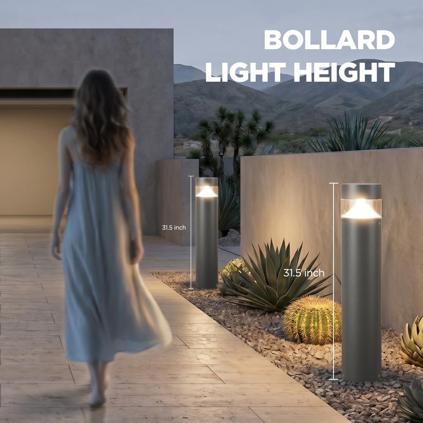 Linkmoon 31.5'' Outdoor Pathway Lights Hard Wired, IP65 Waterproof Driveway Lights, AC100-240V Path Light, 3000K LED Bollard Light Outdoor, Modern Landscape Lighting for Walkway Garden Lawn Patio Yard