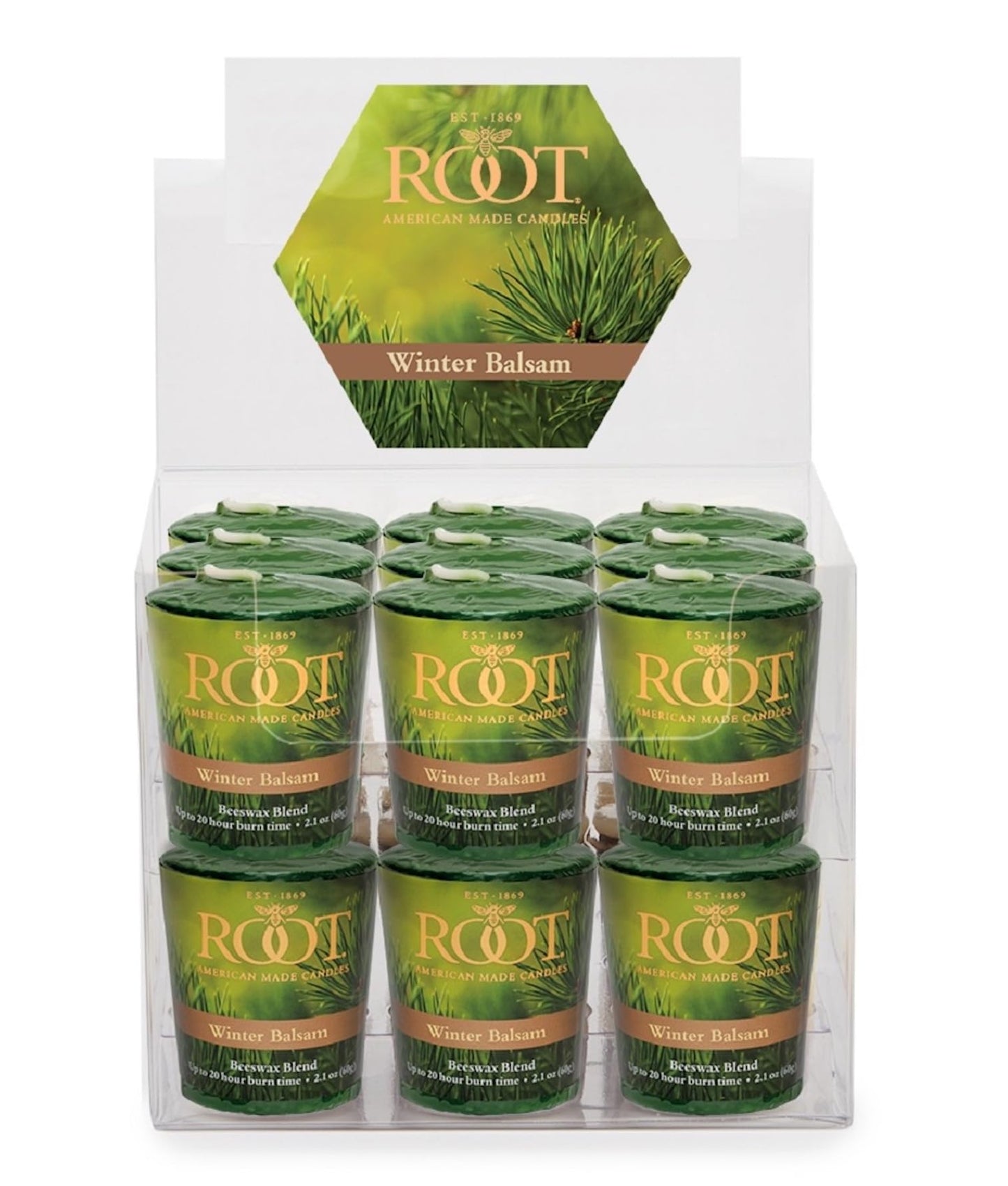 Root Candles Winter Holiday Scented Votive Candles Beeswax Blend Premium Handcrafted 20-Hour Votives, 18-Count, Winter Balsam