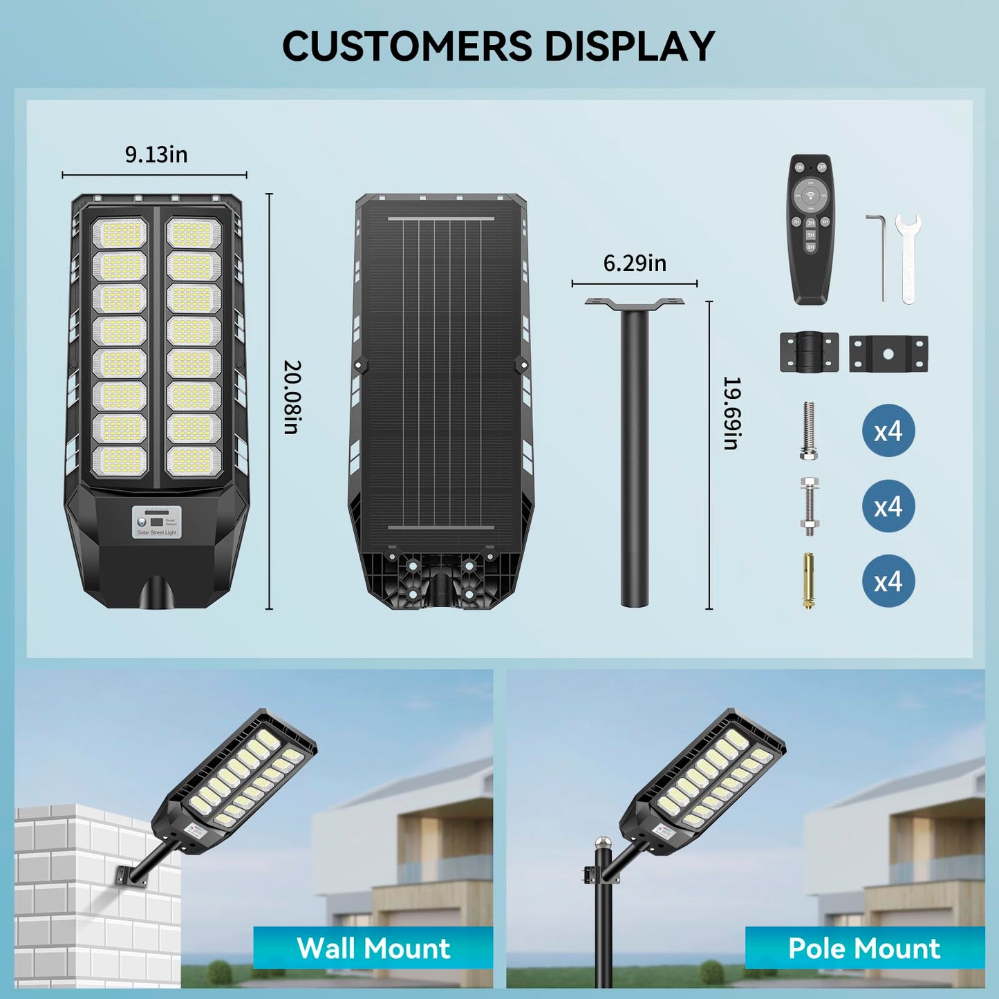 VOOJOY 8000W Solar Street Lights Outdoor, Solar Lights Outdoor Waterproof with Motion Sensor and Remote Control, Parking Lot Light Dusk to Dawn Security Flood Light for Yard, Garden, 2 Pack