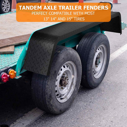 2 Pack Tandem Axle Trailer Fenders Fit for 13"-15" Tires,72-7/8"x10-1/4"x13" Heavy Duty Steel Trailer Fenders Double Axle Car Hauler,Cargo,Utility,Landscape Trailer