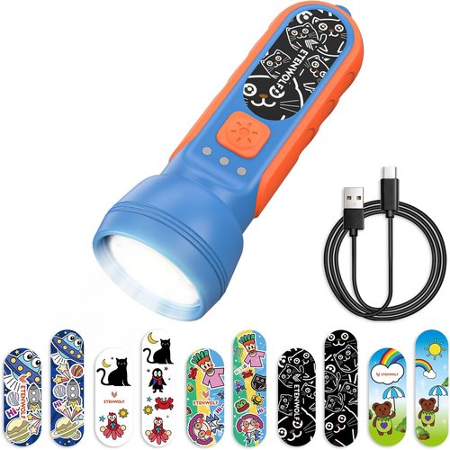 ETENWOLF L1 Rechargeable Kids Flashlight - LED with Fun DIY Stickers, 6 Light Modes, IPX5 Waterproof