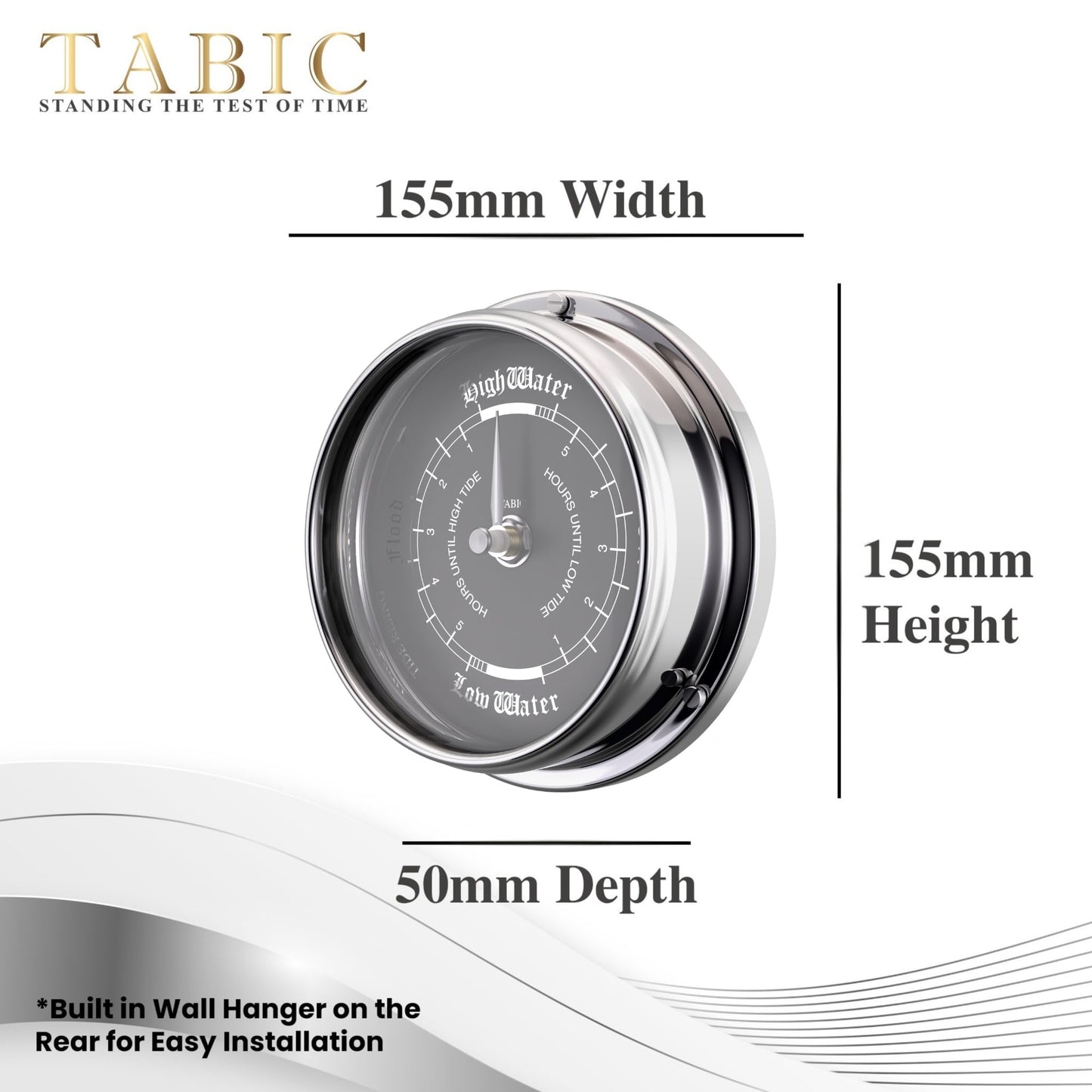Tabic Prestige Tide Clock in Chrome with Jet Black Dial, Traditional Marine Tide Wall Clock, Ocean-Themed Nautical Clock for Beach Enthusiasts - Heavy Chrome Plated, Handcrafted in England
