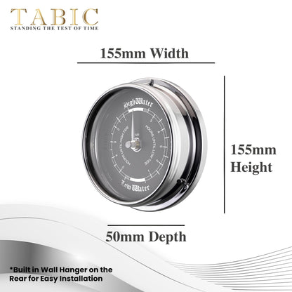 Tabic Prestige Tide Clock in Chrome with Jet Black Dial, Traditional Marine Tide Wall Clock, Ocean-Themed Nautical Clock for Beach Enthusiasts - Heavy Chrome Plated, Handcrafted in England