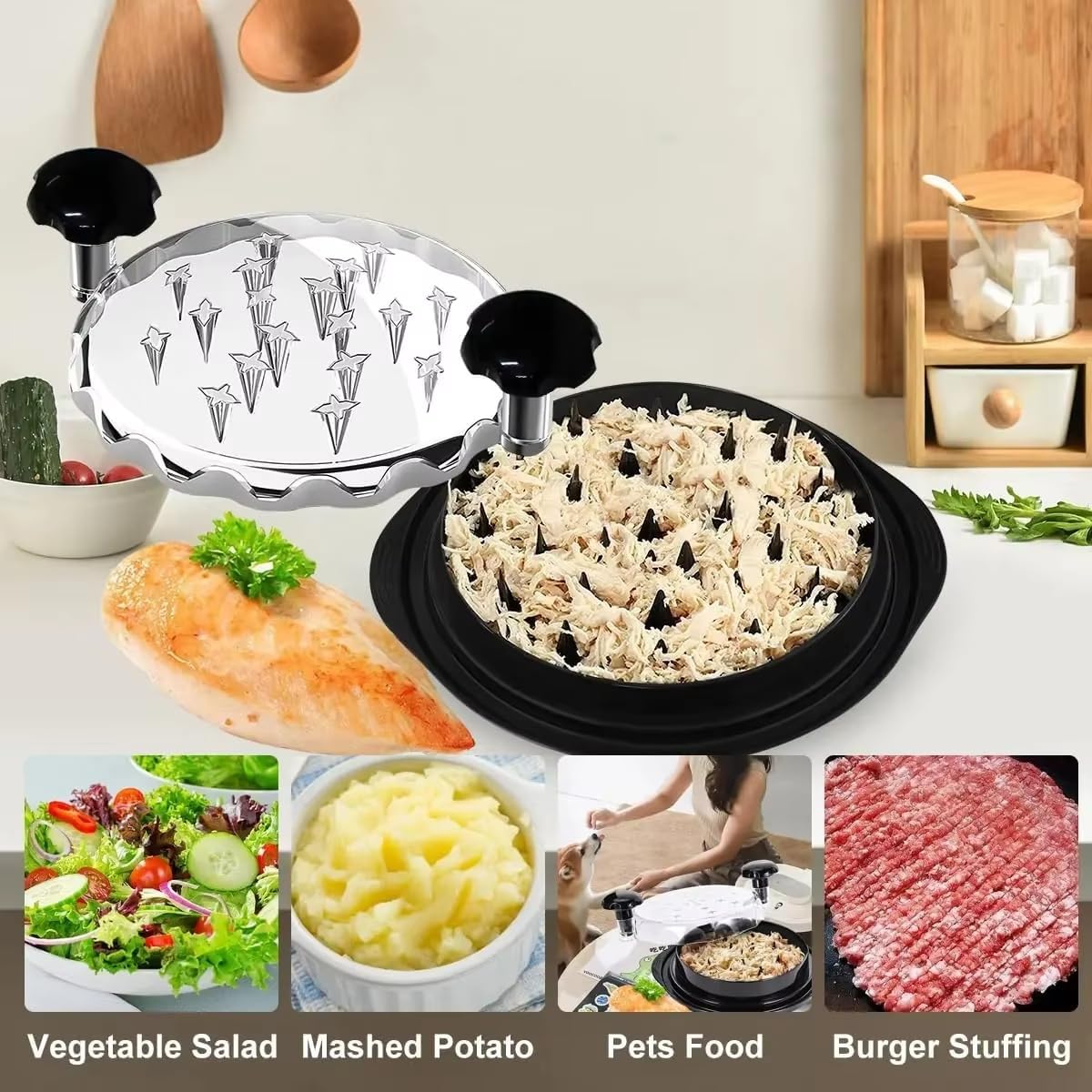 Azee Chicken Shredder - Ergonomic 8-Inch Tool for Effortless Meat Shredding | Easy to Clean, Black