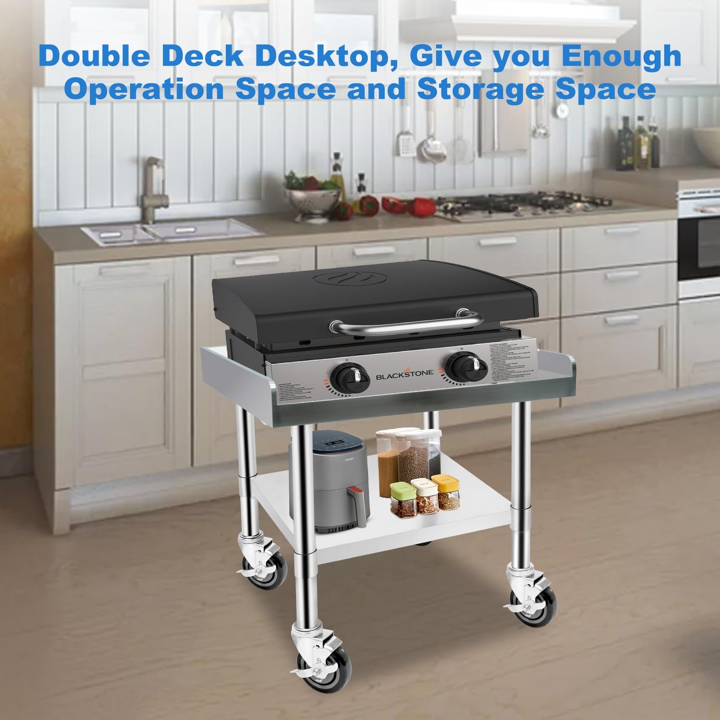 Hutioai Stainless Steel Worktable with Under Shelf & 360° Lockable Casters - Practical for Commercial Kitchens & Workshops (24 * 24 * 26in)