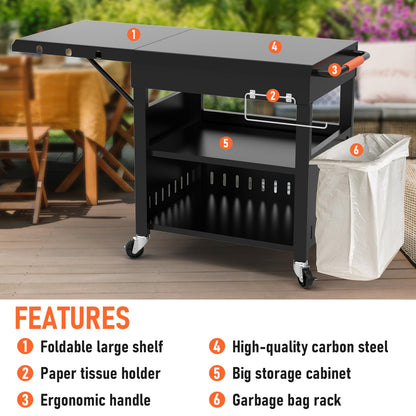 Outdoor Grill Table Cart for Blackstone 28"/36" Omnivore Griddle, 50" x 22“ Large Outdoor Kitchen Island with Foldable Side Table for Blackstone 17”/22” Griddle, Home BBQ, Tailgates, Cookouts