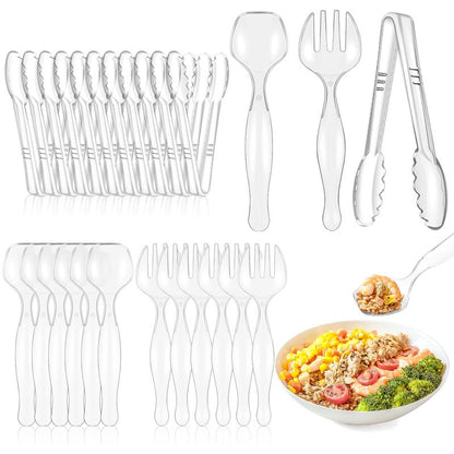 Mwellewm 36Pcs Serving Utensils Large Plastic Serving Utensils Set Serving Spoons for Buffet Clear Disposable Plastic Tongs 8.5'' Heavy Duty Slotted Spoons/Forks Supplies for Party Food Salad Soup