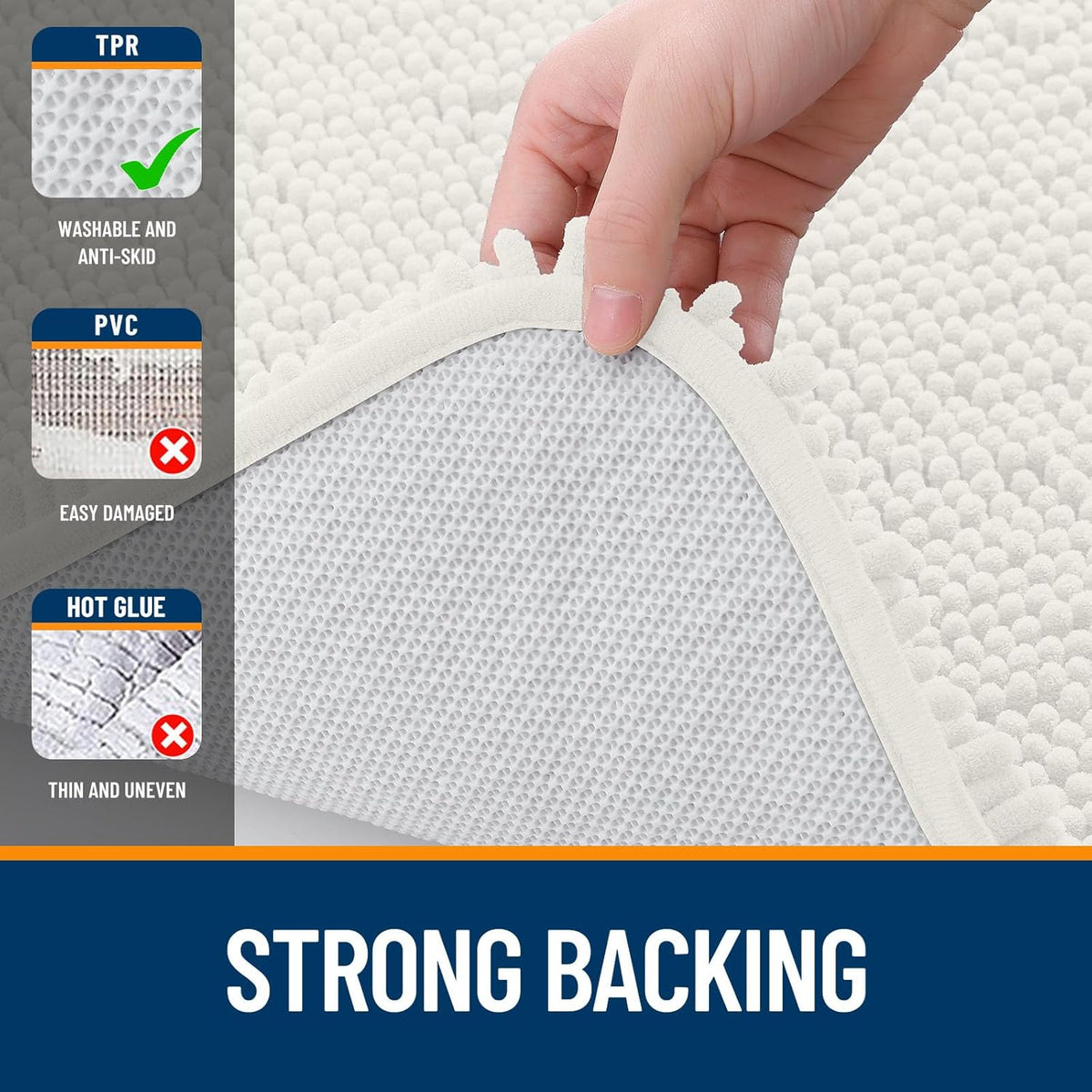 OLANLY U-Shaped Toilet Rug - Extra Soft Chenille, Quick-Dry, Non-Slip Bath Mat | 20x20, Ivory