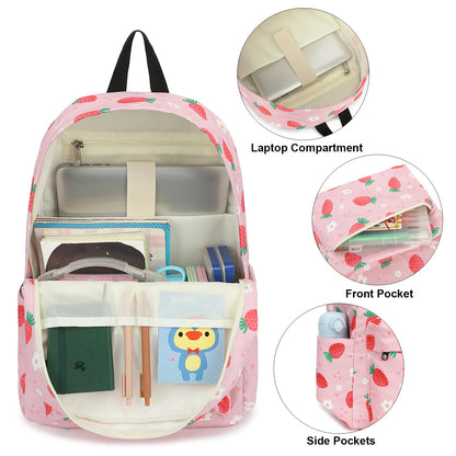 Xunteny Strawberry Girls School Backpack for Kids Teens, Elementary Middle School Backpacks Bookbag Set with Lunch Bag Pencil Case
