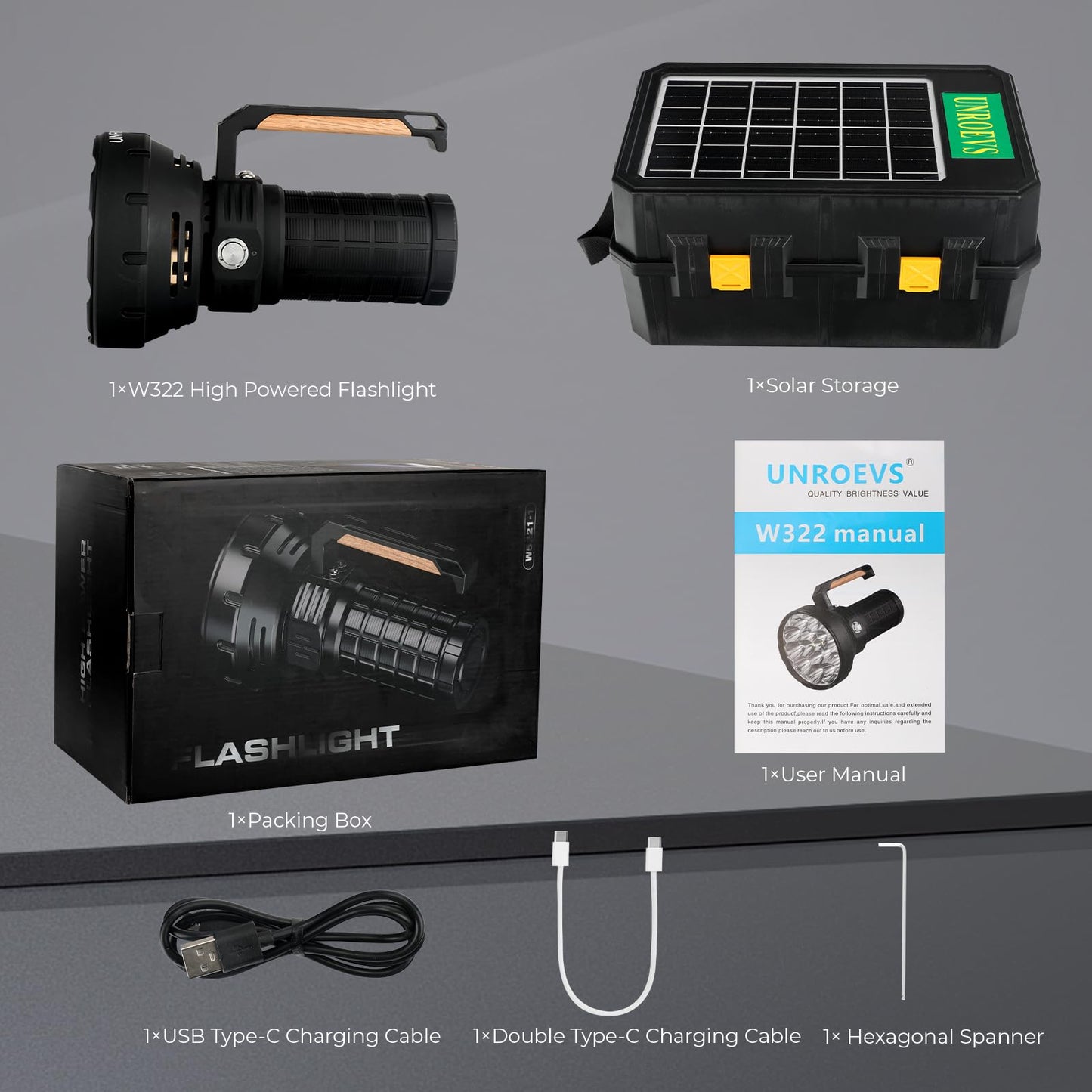 W322-1 Brightest Flashlight 58000 Lumens,Super Bright Flashlight with 16 pcs Cree XHP50.3 LEDs,High Powered Flash Light Long Beam 1715 Meters,Most Powerful Light for Caving,Search,Rescue .(Small)