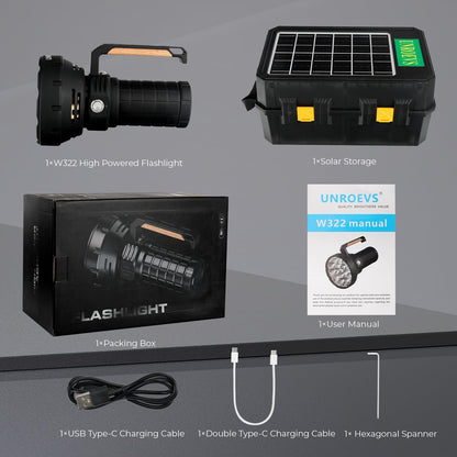 W322-1 Brightest Flashlight 58000 Lumens,Super Bright Flashlight with 16 pcs Cree XHP50.3 LEDs,High Powered Flash Light Long Beam 1715 Meters,Most Powerful Light for Caving,Search,Rescue .(Small)