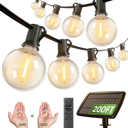 addlon 200FT Solar String Lights for Outside G50 Waterproof with USB Port Solar Patio Lights Outdoor Solar Powered LED Bulbs 3 Light Modes for Backyard Porch Garden Market Bistro Camping