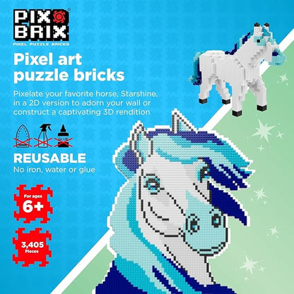 Pix Brix Pixel Art Puzzle Bricks - Star Stable’s Starshine 3405 Pieces - Interlocking Building Bricks Pixelate Your Favorite Horse in 2D or 3D Version - Stem Toys Ages 6 Plus