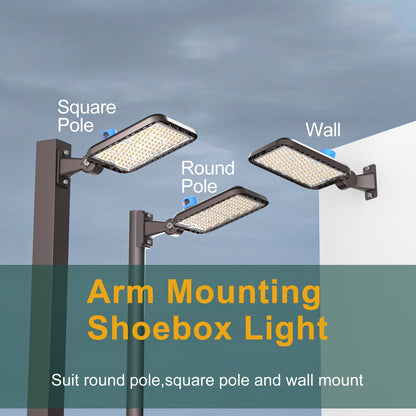 400W LED Parking Lot Lights Outdoor 100000lm(250LM/W) IP65 Commerical LED Parking Lot Lights with Smart Photocell 6KV SPD 5000K Arm Mount Flood Lighting for Parking Lot, Roadways,Stadium,Yard,-2Pack