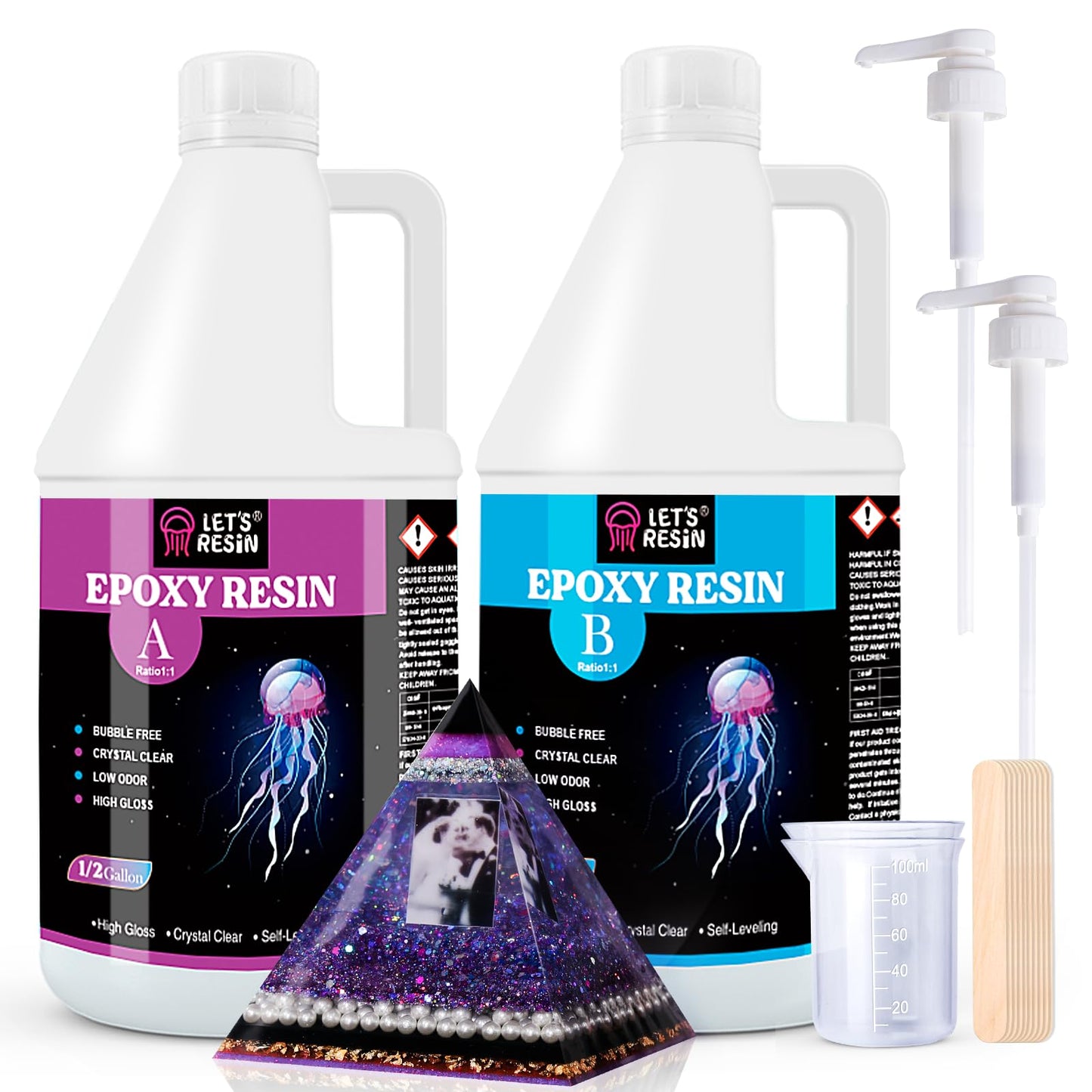 LET'S RESIN Epoxy Resin Kit,1 Gallon Bubble Free & Crystal Clear Epoxy Resin for Casting, DIY, Art, Molds,Jewelry（Including 0.5 Gallon Resin + 0.5 Gallon Hardener）