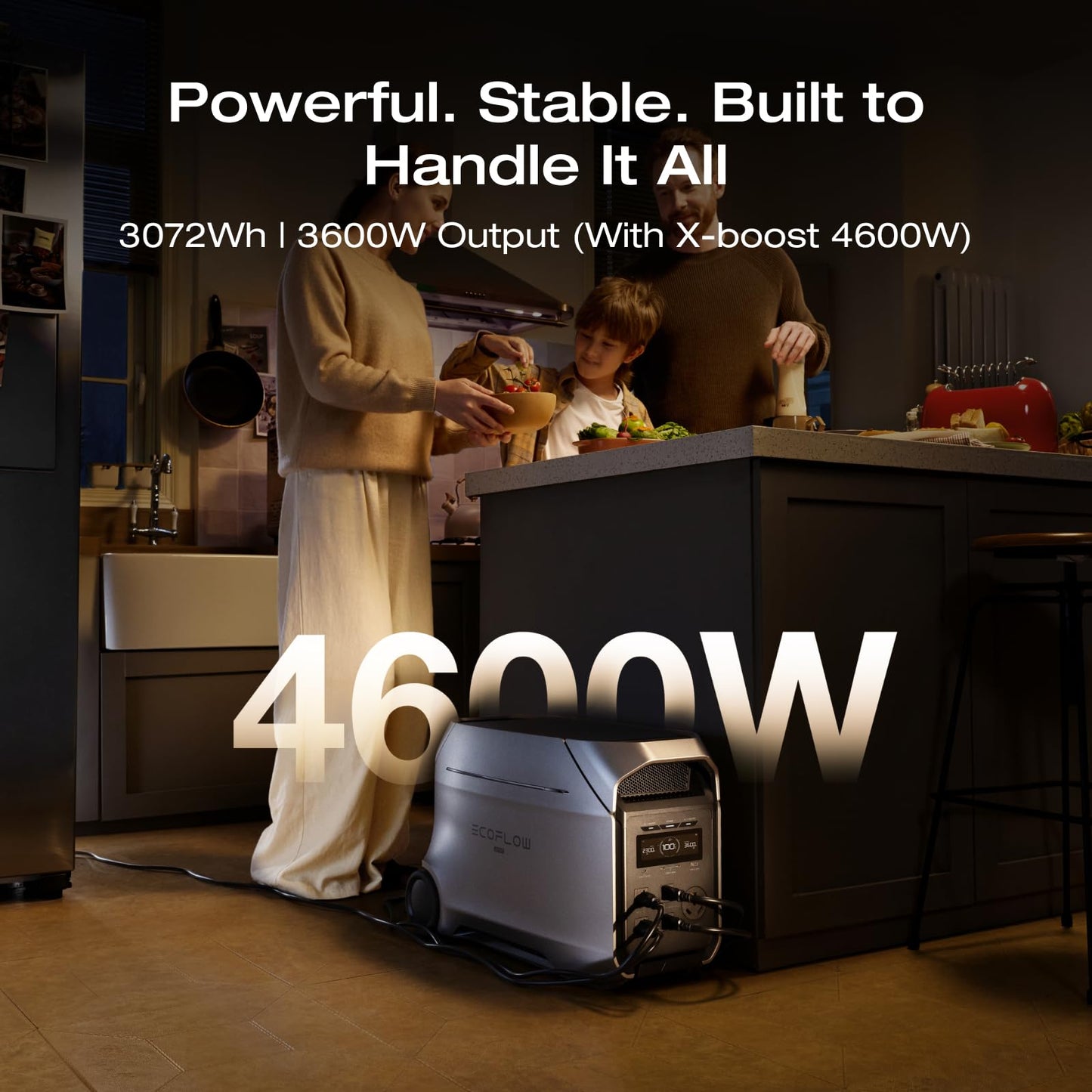 EF ECOFLOW DELTA 3 Ultra Plus Portable Power Station, 3072Wh LiFePO4 Battery, 3600W (7200W Surge) Output, Expandable to 11kWh, Solar Generator (Panel Optional), Reliable Home Battery Backup & Camping