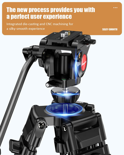 CAMBOFOTO 74" Video-Tripod-with-Fluild-Head, Professional Aluminum Heavy Duty Film Tripod Stand for Canon Nikon DSLR/SLR Camera Camcorder Telescope Bnoculars (Weight 9.1 lbs, Max Load 20 lbs)