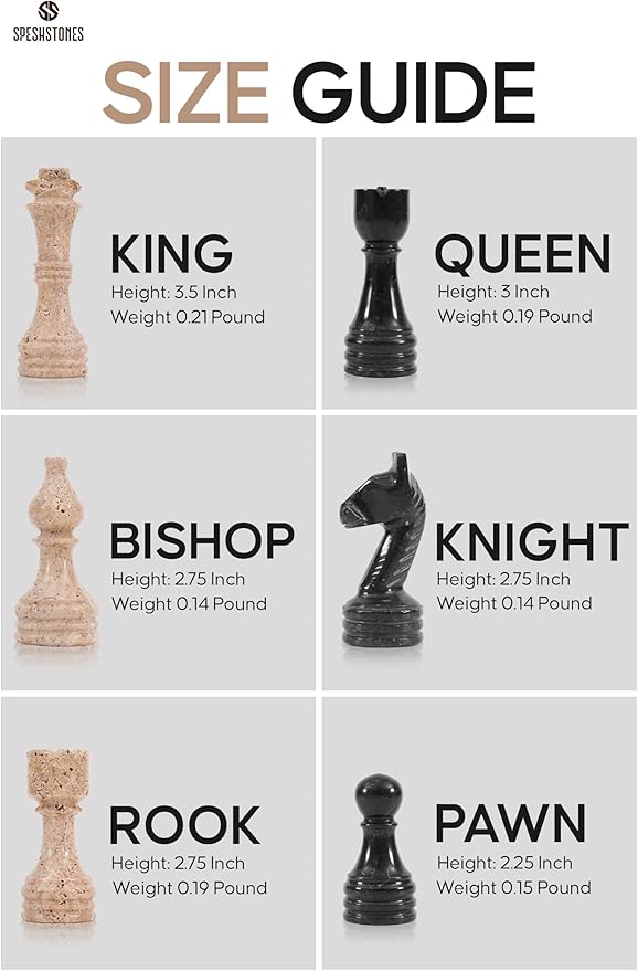 Marble Chess Set 15 Inch Handmade Travertine &amp Black Luxury Board Games for Adults Elegant Table top Board Game Travel Chess Pieces &amp Storage Box for Gifts &amp Home Decor