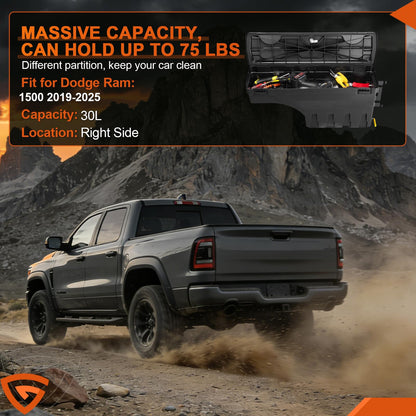 GEARLAST Truck Bed Storage Box Fit for Dodge Ram 1500 2019-2025 Passenger side