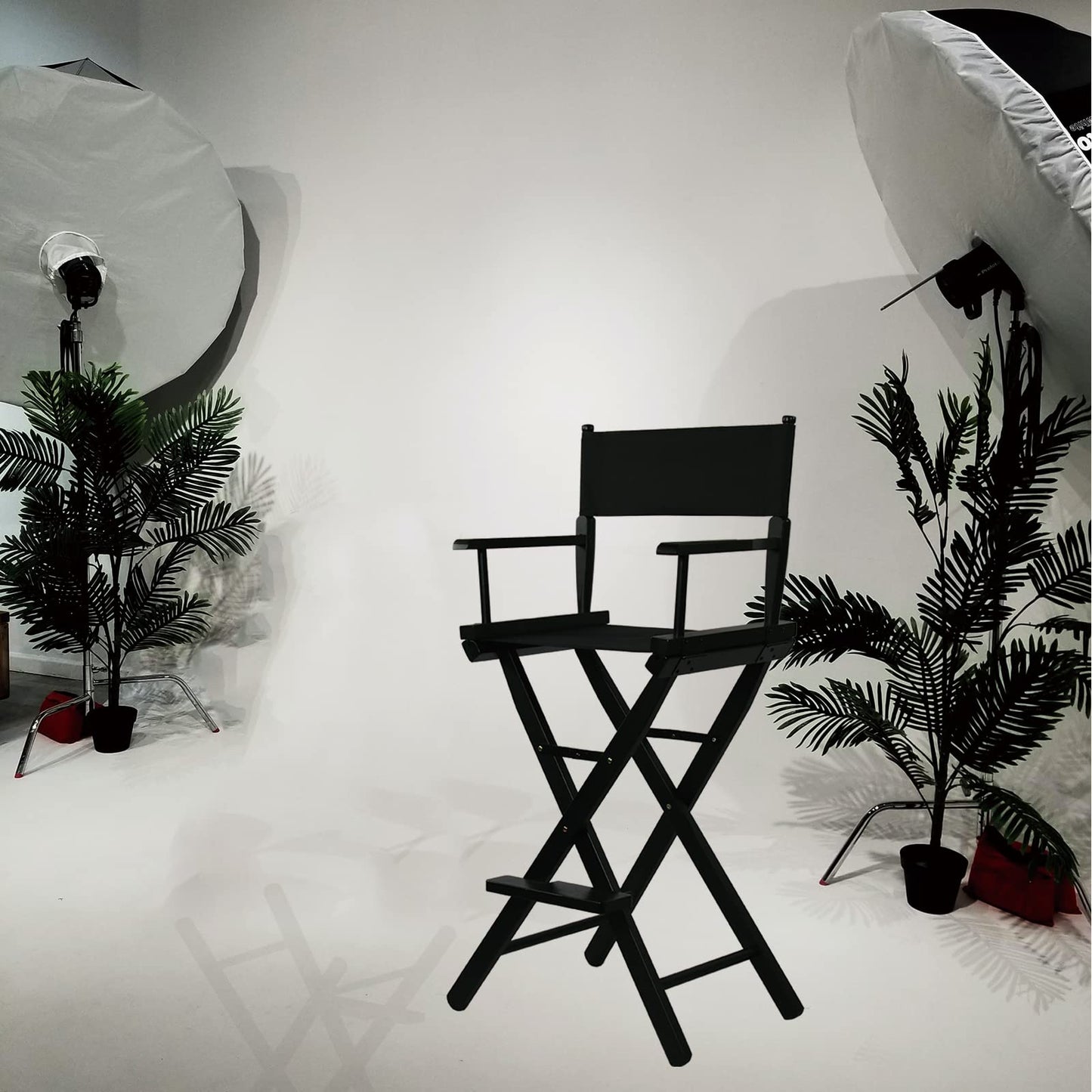 JXUFDHO Tall Directors Chair Foldable 46'', Makeup Chair Black for Makeup Artist, 250lbs Capacity Solid Hardwood,Black