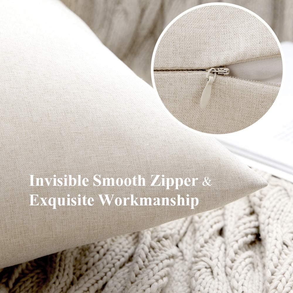 MIULEE Decorative Outdoor Throw Pillow Covers - Waterproof Faux Linen Cushion Cases | 18x18 Inch Beige (Pack of 2)