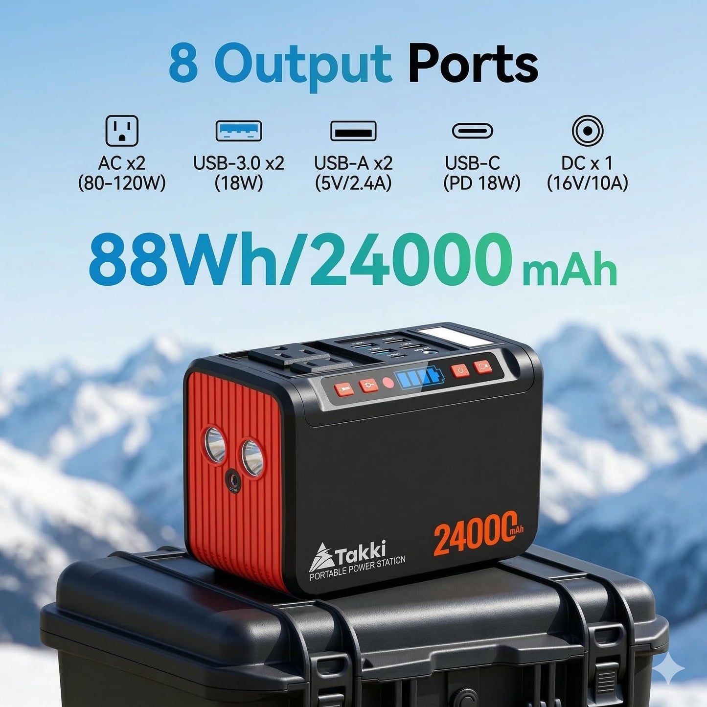 Takki 88.8Wh Portable Power Station Peak 120W Lithium Battery Small Generator Power Bank with 110V AC Outlet Battery Backup for Camping Home Use Emergency(Solar Panel Optional)