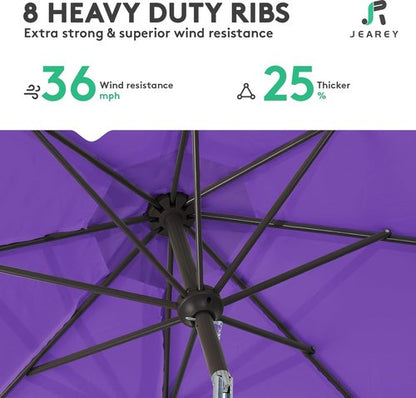 JEAREY 9FT Outdoor Patio Umbrella - Push Button Tilt & Crank | UV Protection, Waterproof, Dark Purple