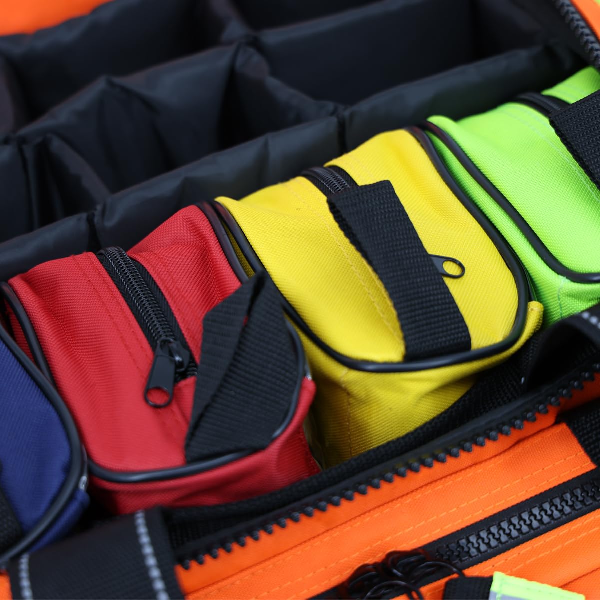 Lightning X LXMB35 EMT Trauma Bag – Large ALS Medical Bag with 6 Color-Coded Pouches, MOLLE Panel, Waterproof Bottom, Reflective EMS Gear for First Responders - ORANGE