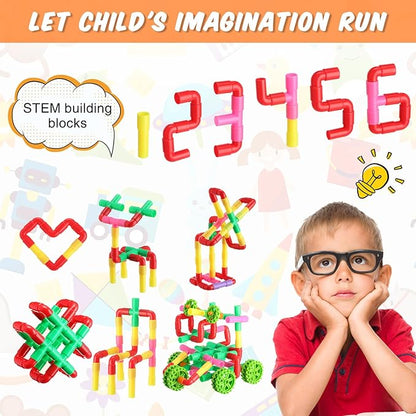Libima 300 Pcs Tubular Pipes Building Blocks for Kids Over 6 Years Old Stem Building Toy Colorful Tube Pipe Toy Construction Set for Toddlers Educational Preschool Learning