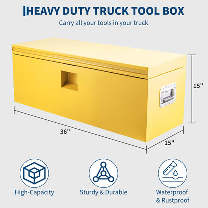 ActiveTrail Heavy Duty Steel Truck Bed Tool Box, 36 Inch Weatherproof Lockable Metal Storage Chest with Gas-Assist Grooved Lid for Pickup, Trailer, RV, Yellow