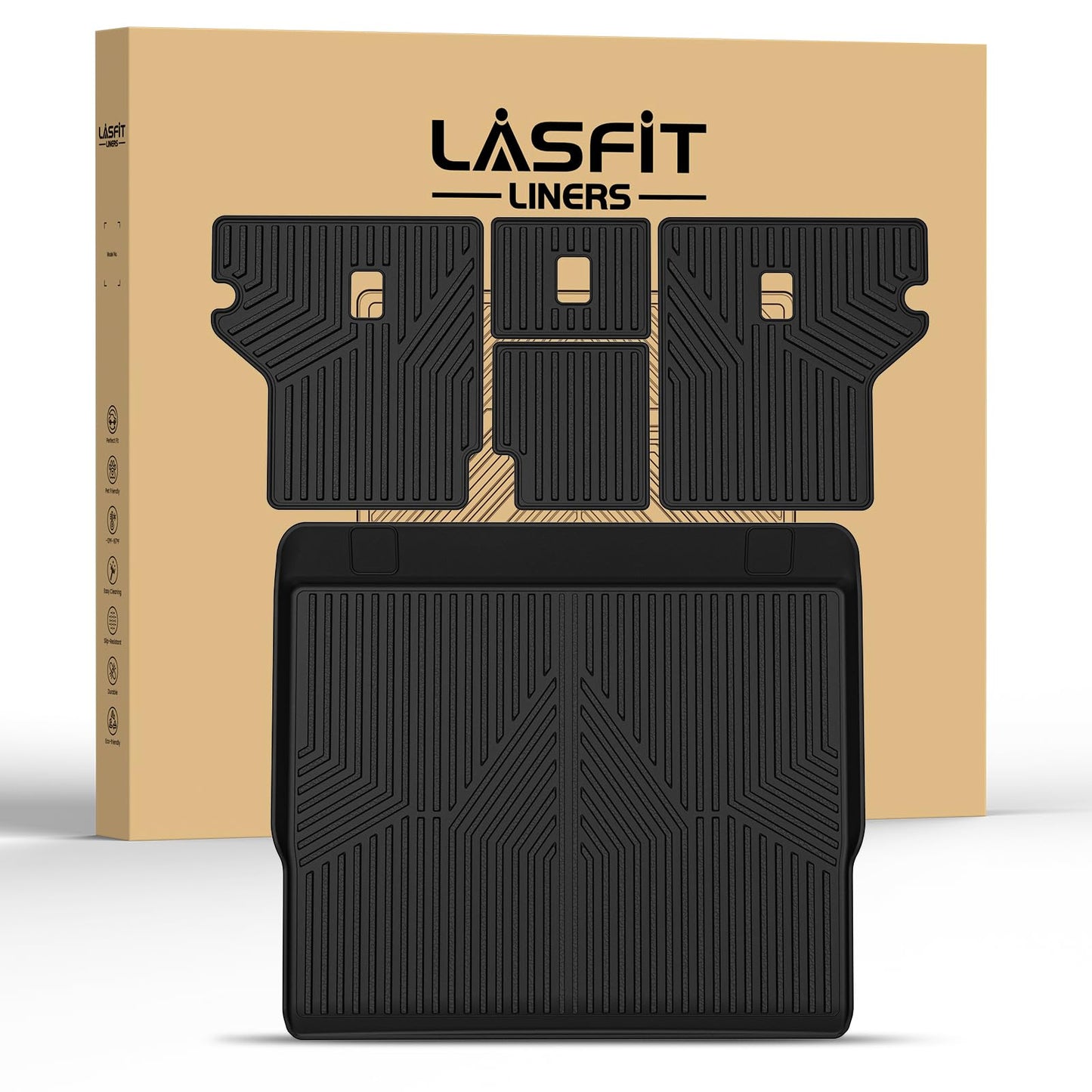 LASFIT Cargo Mat for Toyota 4Runner 2010-2024 (Only Fit 5-Seats) Back Seat Protector for 5th gen 4Runner Seater Accessories (Fit W/O Sliding Cargo Tray, Rear Backrest Mats+Rear Trunk Mat)