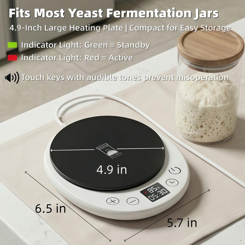 amhshkou Sourdough Starter Warmer - Professional 1°F Precision, 24H Auto Shutdown Timer, Delayed Start, 4.9" Surface for Perfect Fermentation (White)