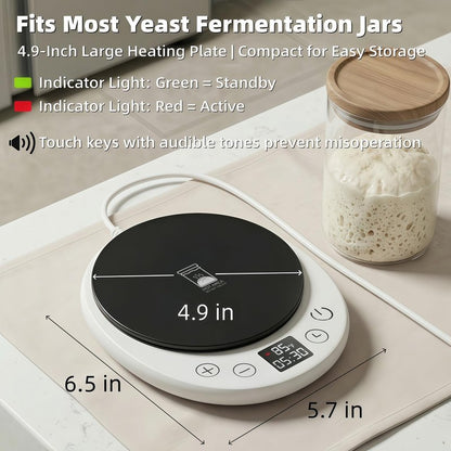 amhshkou Sourdough Starter Warmer - Professional 1°F Precision, 24H Auto Shutdown Timer, Delayed Start, 4.9" Surface for Perfect Fermentation (White)
