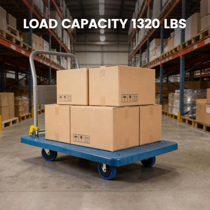 DEGEDUN Foldable Push Cart Dolly 1320 lbs,Moving Platform Hand Truck Blue,with 360° Swivel Wheels, for Home Garage Workshops, Loading, Storage, Warehouse