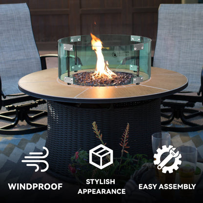 Skyflame 17" Round Fire Pit Glass Wind Guard, Clear Tempered Glass Flame Shield for Outdoor Propane/Natural Gas Fire Pit/Table