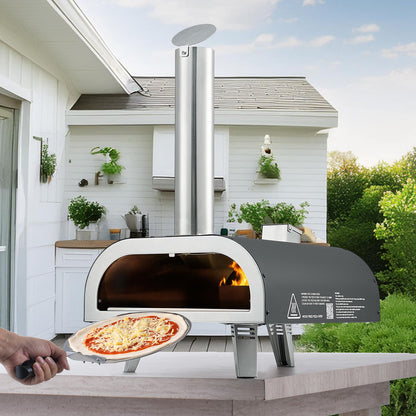 VEVOR Outdoor Pizza Oven, 12 Inch Wood Fired Pizza Ovens, Pellet Pizza-Stove with Thermometer, Portable Pizza-Maker for Outside Backyard Patio Camping, Pizza-Stone, Carry Bag, Shovel, Black