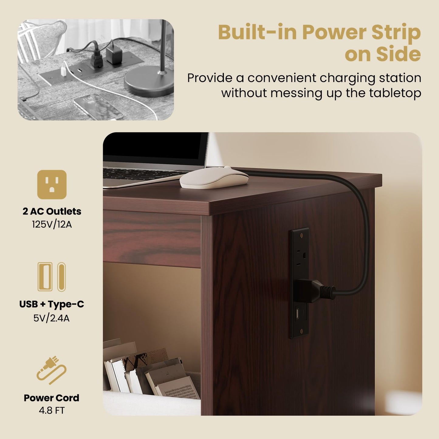 Nightcore Folding Sewing Table, Multipurpose Craft Table with Charging Station, Lockable Casters, Rack and Storage Shelves, Space-Saving Cart, Sewing Desk Cabinet for Living Room Home Studio
