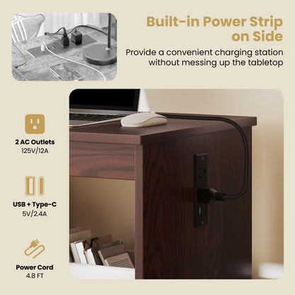 Nightcore Folding Sewing Table, Multipurpose Craft Table with Charging Station, Lockable Casters, Rack and Storage Shelves, Space-Saving Cart, Sewing Desk Cabinet for Living Room Home Studio