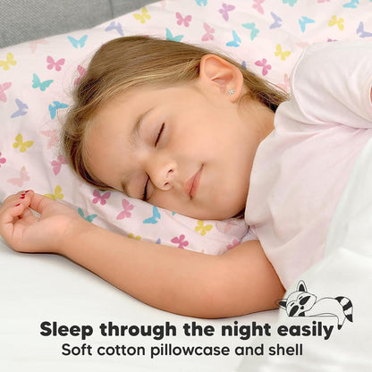 My Little Dreamy Toddler Pillow - Soft Organic Cotton Travel Pillow with Case, 13x18, Machine Washable, Ages 2-5 (Flutter)