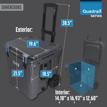 Cubix Outdoors QuadraX 46QT Wheeled Rotomolded Portable Hard Cooler for Camping, Fishing, Beach | Heavy Duty Insulated Ice Chest with Wheels and Handle | Cold Retention 5 Days (Ember Orange)